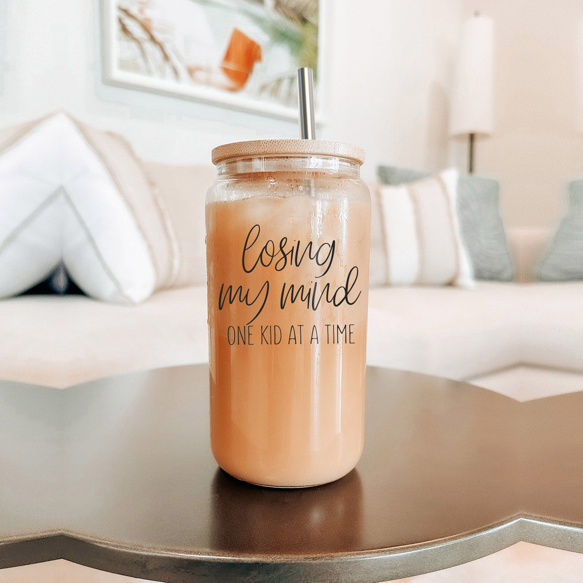 Losing My Mind 17oz Glasbecher mit Bambusdeckel Edelstahl-Strohhalme Strohhalmreiniger Geschenk