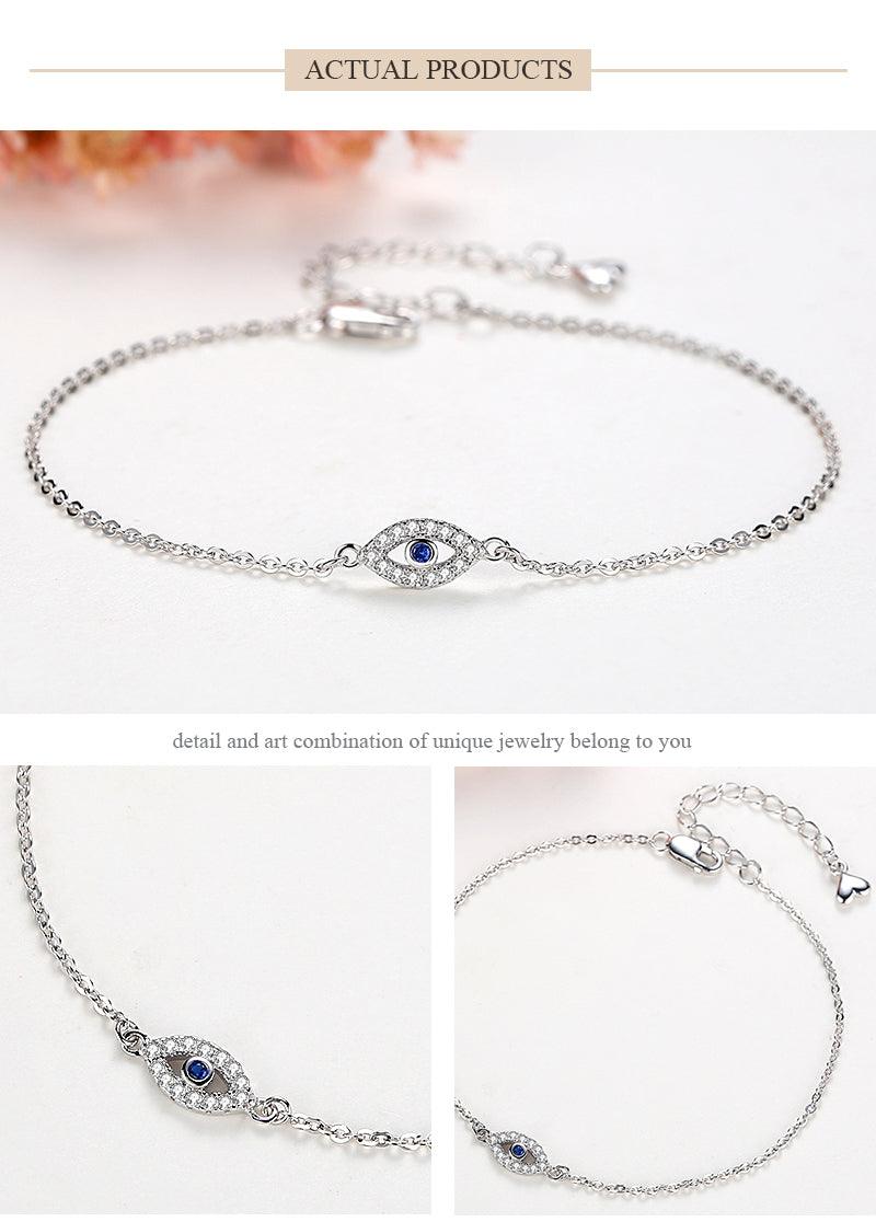 Lucky Eye Bracelet Sterling Silver Bracelets For Women Luxury Adjustable Eye Shaped Bracelet Cubic Zirconia Elegant Pendant Necklace Dainty Jewelry