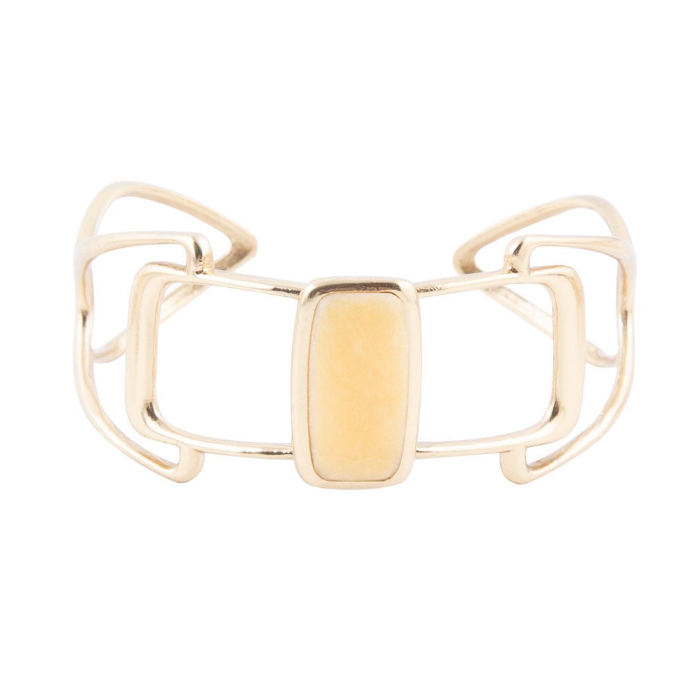 Luster Yellow Agate and Golden Cuff Bracelet - ThisandThatShoppe