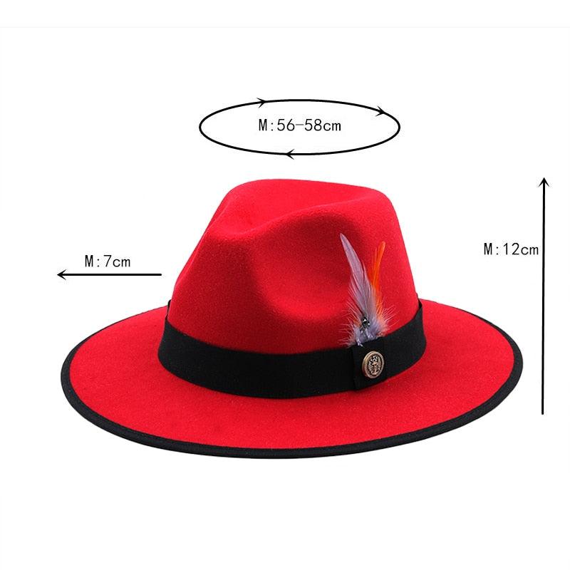 Luxurious Unique Couple Hats Wide Brim Fedora Hat Winter Autumn Trendy Fedora Hat Women Black Red Wedding Hat With Feather Belts For Hats Men Beautiful Gentleman Elegant Classical Hat