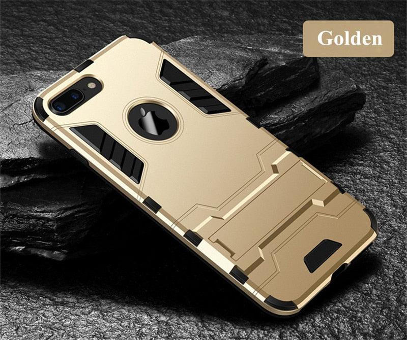 Luxury Black Cool Armor Case For iPhone 8 7 6 6S Plus 5 5s Shockproof Case For iPhone X XS MAX XR Stand Cover Case Heavy Duty Shockproof Armor Dual Layer Protection Back Case Cover