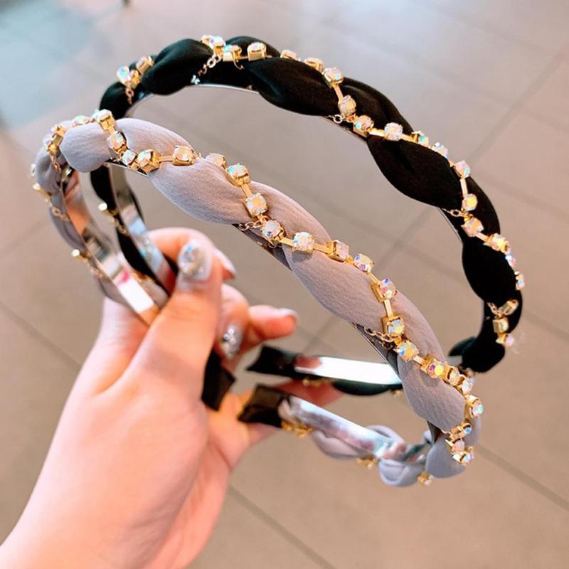 Luxury Crystal Rhinestone Cross Hair Bands For Girls Women Chiffon Stylish Headwear Korean Hair Bands Hoop New Fashion Gorgeous Hair Accessories For Women