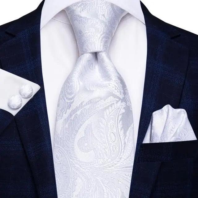 Luxury Men Silk Necktie Pocket Square Matching Handkerchief Cufflinks Set Formal Design Printed Business Necktie For Men