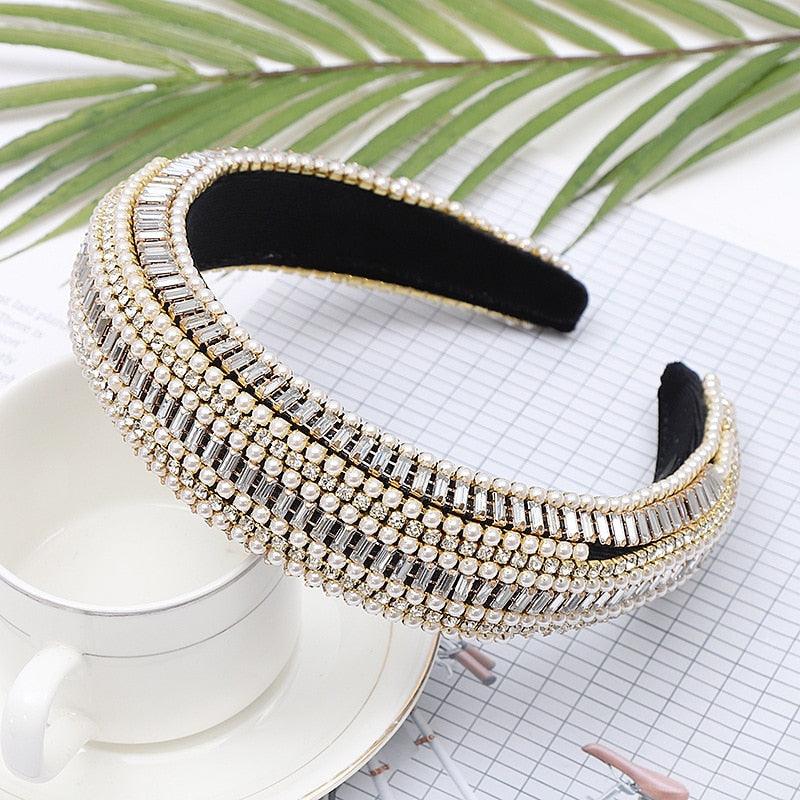 Luxury Sparkly Padded Rhinestones Headbands Full Crystal Hairbands Wide Headwear White Gorgeous Hair Accessories For Women