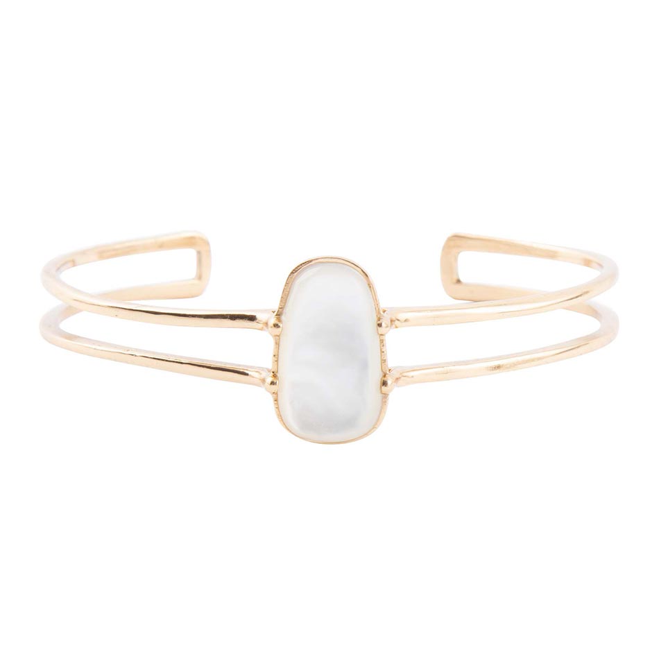 Bracelet manchette Madeline White en nacre et doré