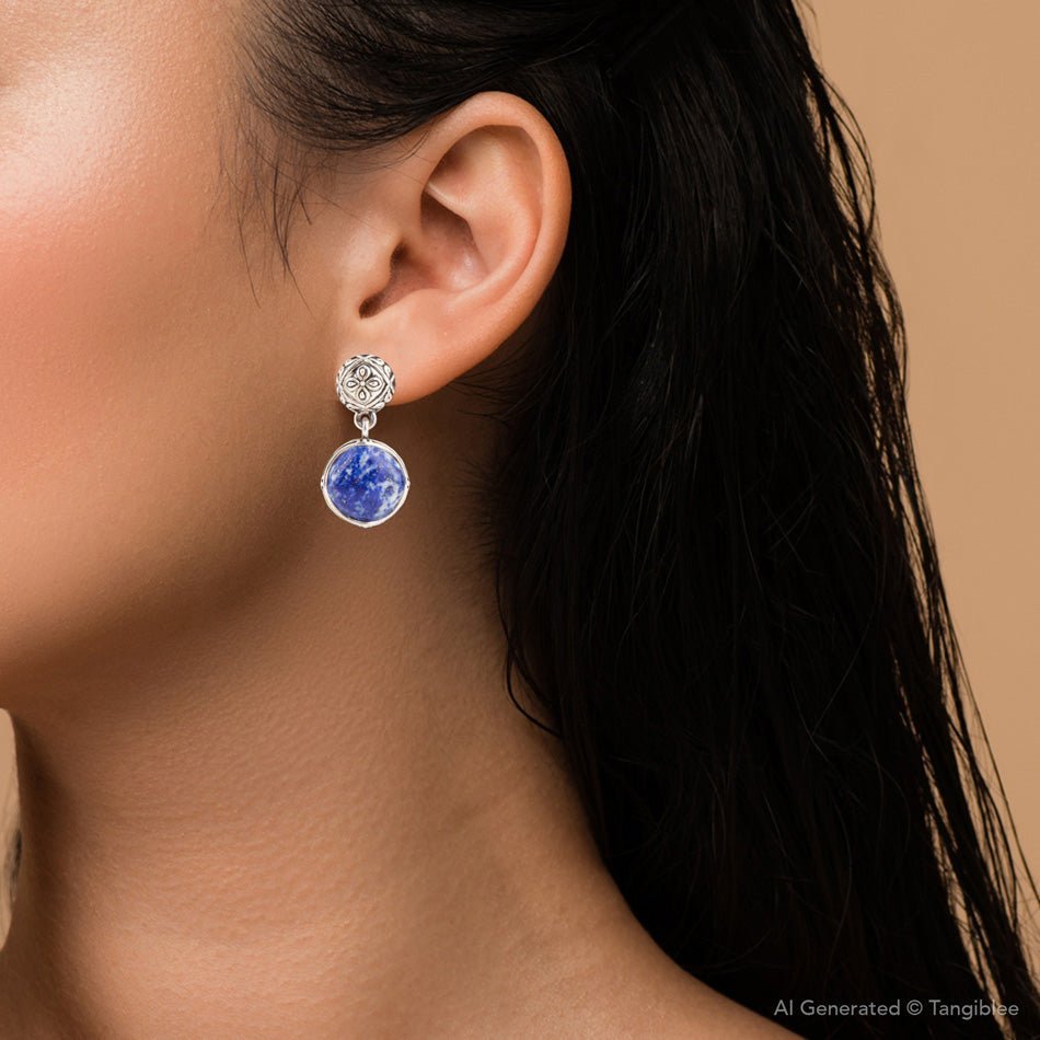 Madrid Blue Lapis Sterling Silver Post Drop Earrings - ThisandThatShoppe