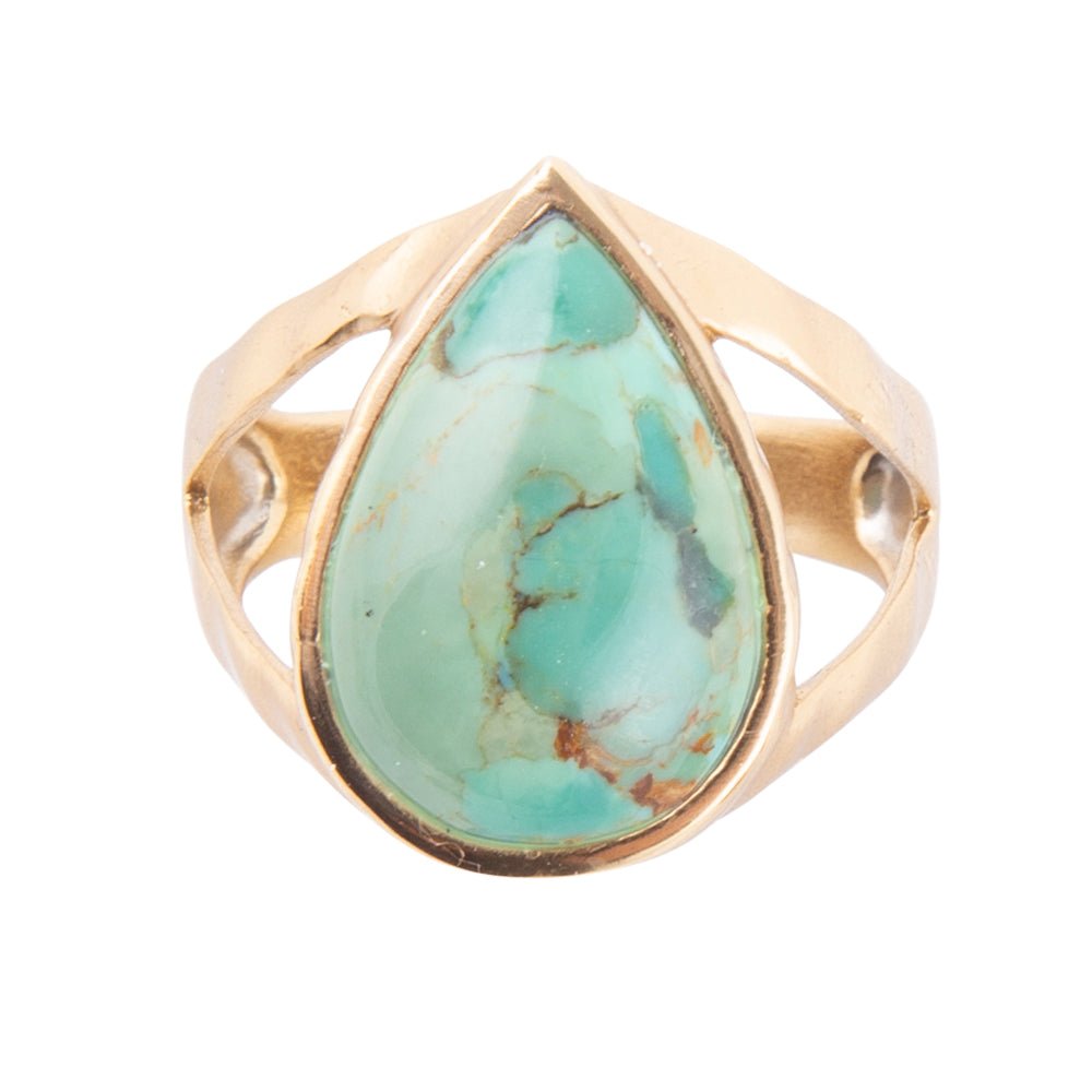 Maisy Blue Turquoise Golden Teardrop Ring - ThisandThatShoppe
