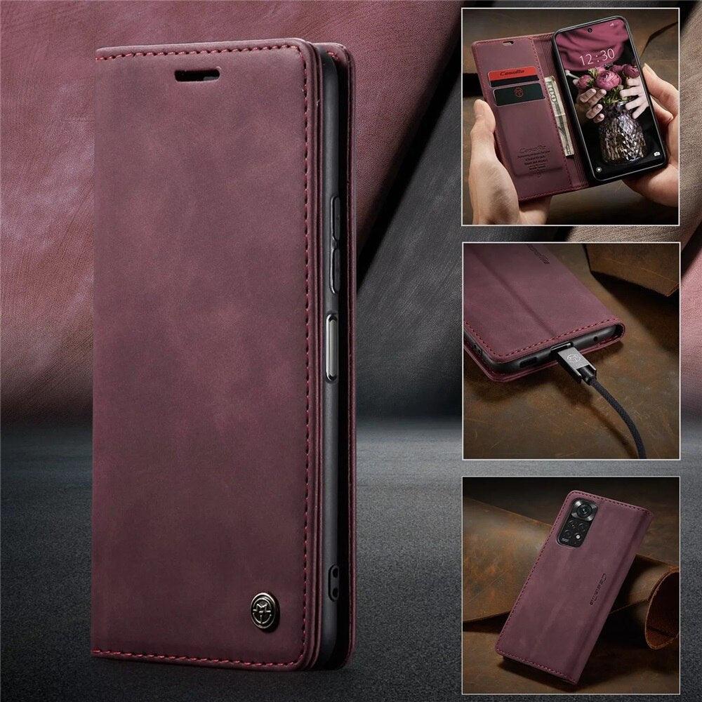 Matte Leather Case for Xiaomi Mi 9T CC9 10T 11T 12T Pro Lite 5G Redmi Note 8 9s 10 11 11S Pro Wallet Flip Cover Poco F3 M3 Pro Women with Card Holder Kickstand Magnetic Leather Flip Case