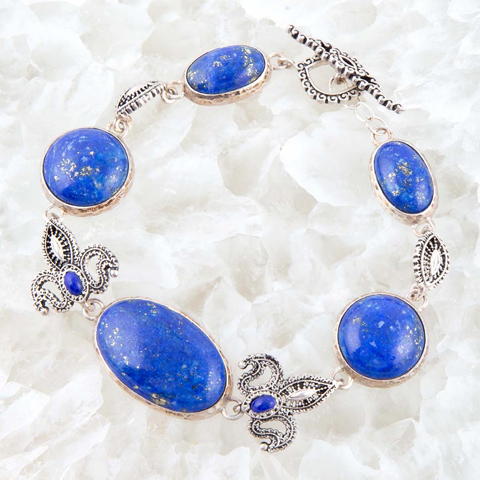 Mehndi Blue Lapis and Sterling Silver Link Bracelet - ThisandThatShoppe