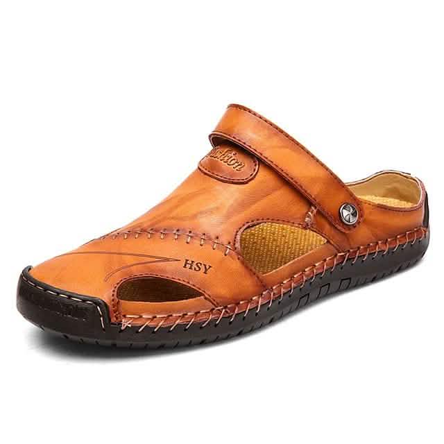 Sandales pour hommes en cuir de vachette respirantes Chaussures de marche décontractées pour la plage
