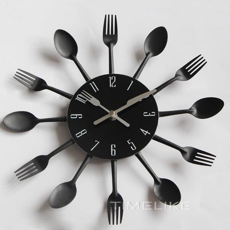 Metal Kitchen Wall Clock Creative Kitchen Wall Clock 3D Modern Creative Kitchen Cutlery Spoon Fork Time Like Wall Clock Wall Sticker Room Home Decoration Quartz Wall Art Cutlery Mounted Clocks Modern Design Home Decorative
