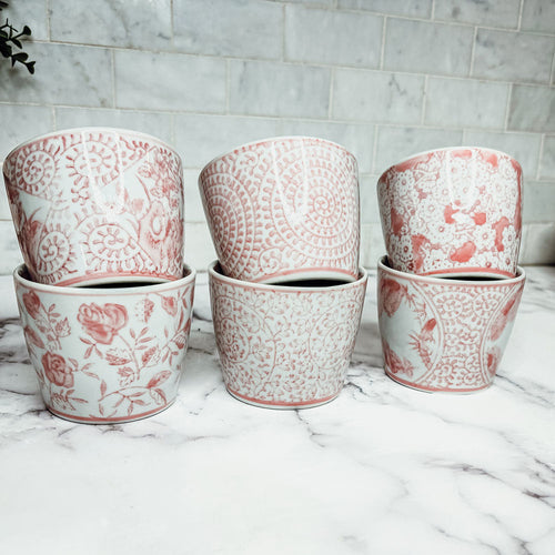 Mini pink, handbemalte Porzellan-Cachepots, 6er-Set, dekorative Übertöpfe
