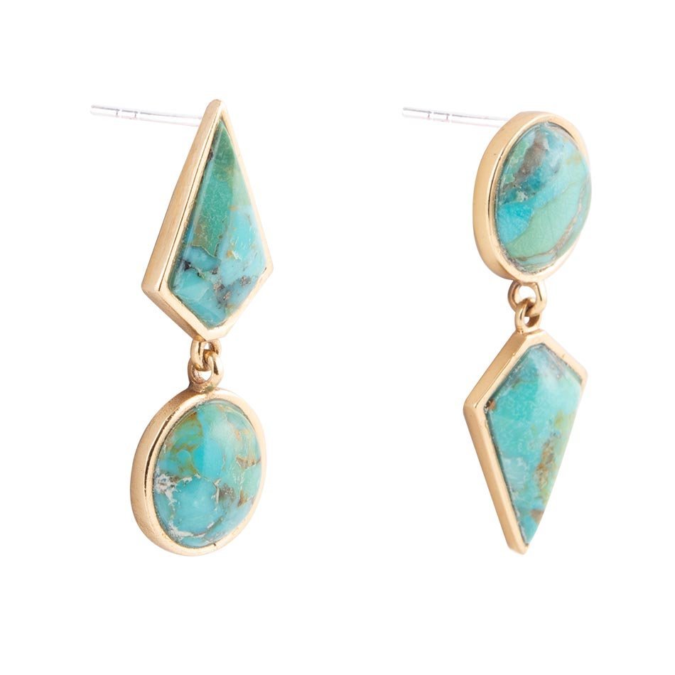 Miss-Matched Blue Turquoise Golden Post Earrings - ThisandThatShoppe