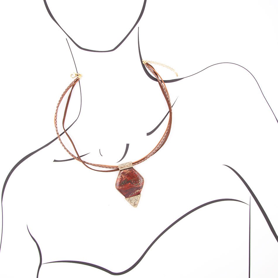 Modern Red Jasper and Golden Pendant Necklace - ThisandThatShoppe