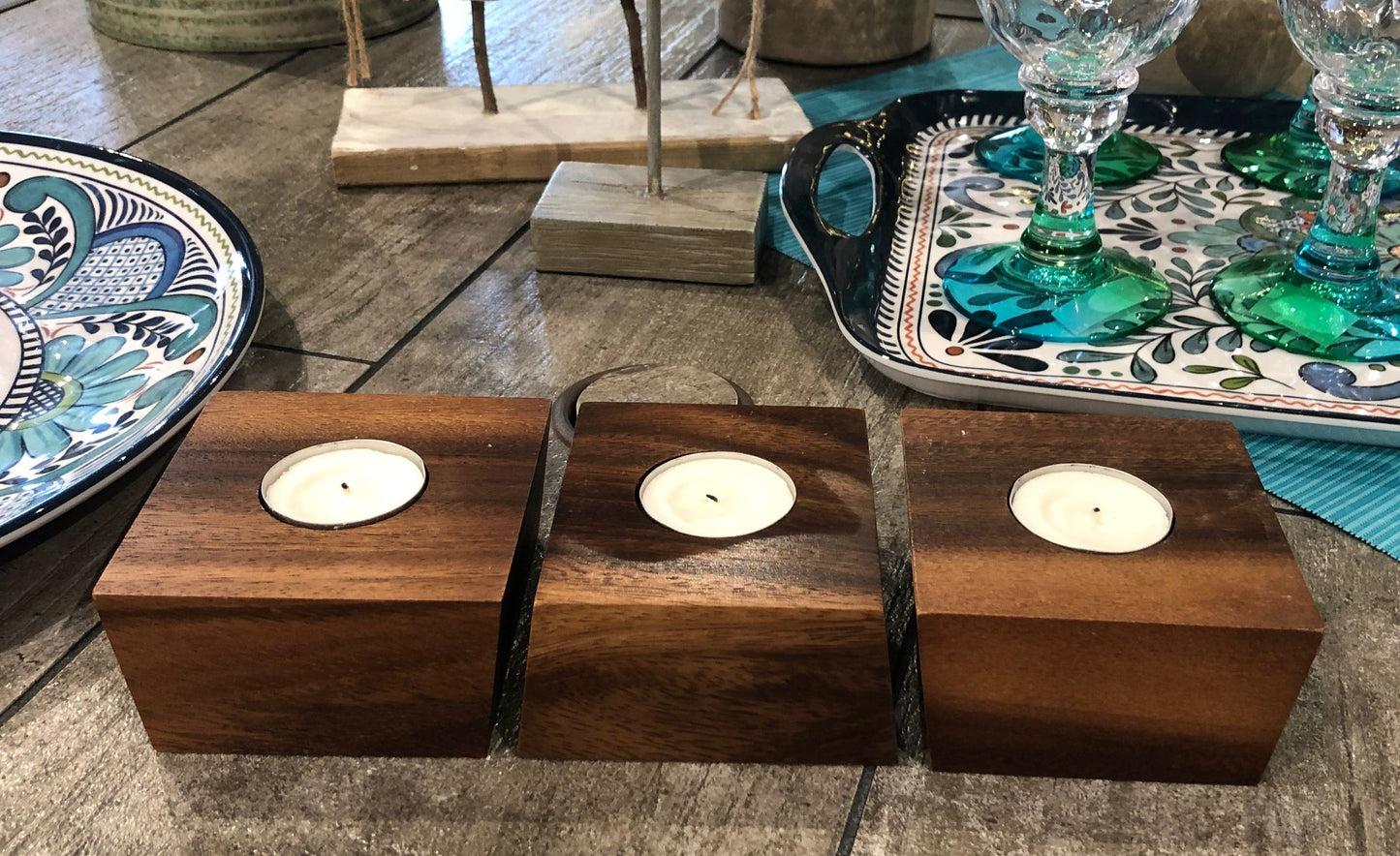 Moderne Teelichthalter aus Holz 3er Set – Organische Kerzen-Tischdeko