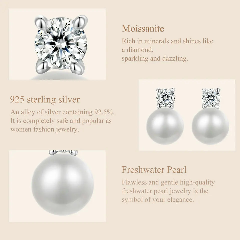 Moissanit 925 Sterlingsilber Süßwasser Perlen Ohrstecker VVS1 Labor Diamant