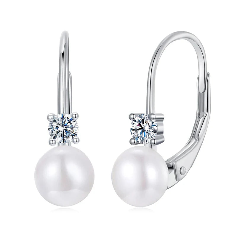 Moissanit Süßwasserperlen Drop Ohrringe 925 Sterling Silber Rundschliff Dangle