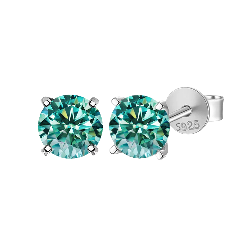 Boucles d'oreilles clous en moissanite 0,3-3 carats certifiées argent sterling S925, cyan inaltérable