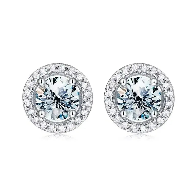 Moissanit Ohrstecker 925 Sterling Silber Rund Halo Braut Hochzeit Schmuck