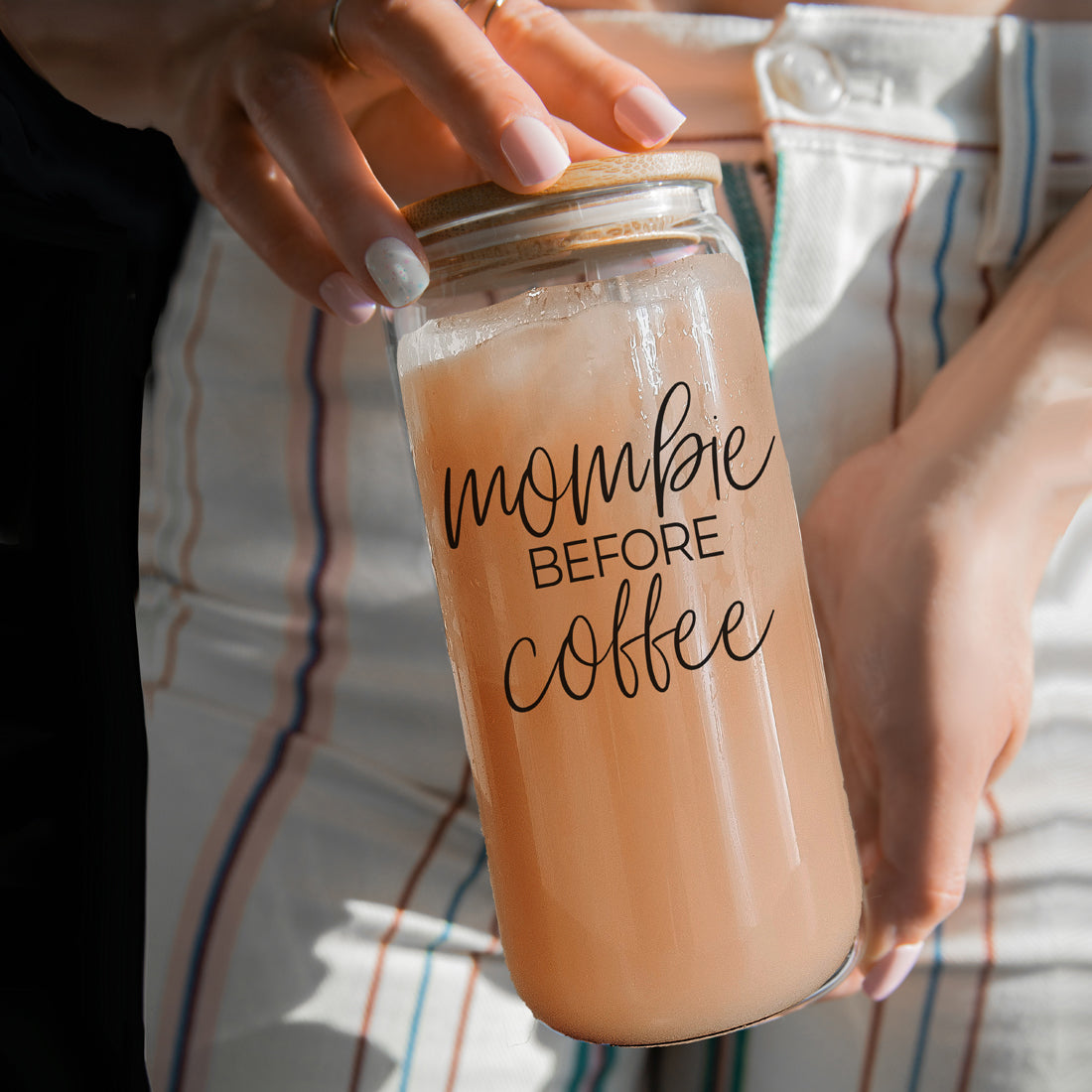 Mombie 20oz Glass Tumbler With Bamboo Lid Stainless Straws Coffee Hocus Pocus I Need Coffee