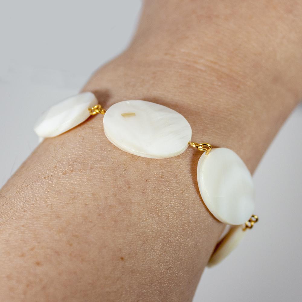 Perlmutt-Kettenarmband vergoldet Gliederdesign