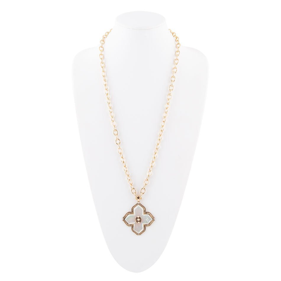 Maltese Cross White Mother of Pearl Golden Chain Pendant Necklace - ThisandThatShoppe