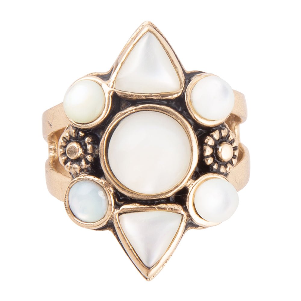 White Mother of Pearl Golden Statement Ring - ThisandThatShoppe