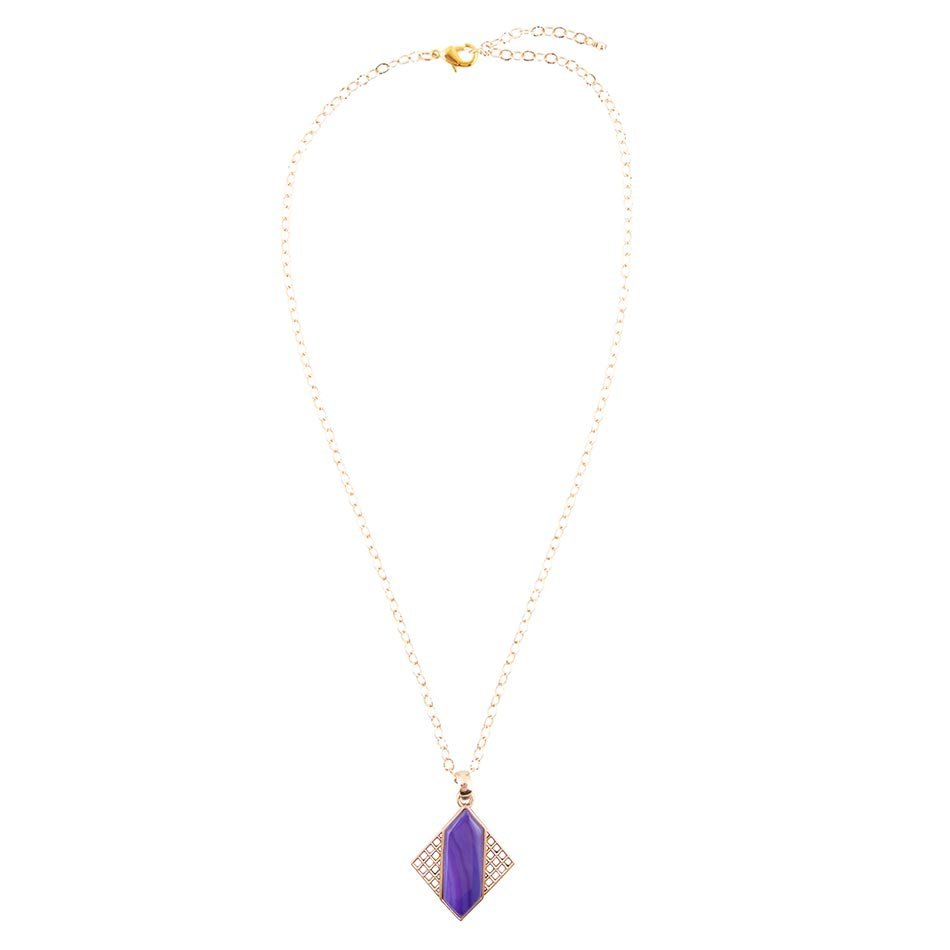 Motif Purple Agate and Golden Bronze Pendant Necklace - ThisandThatShoppe