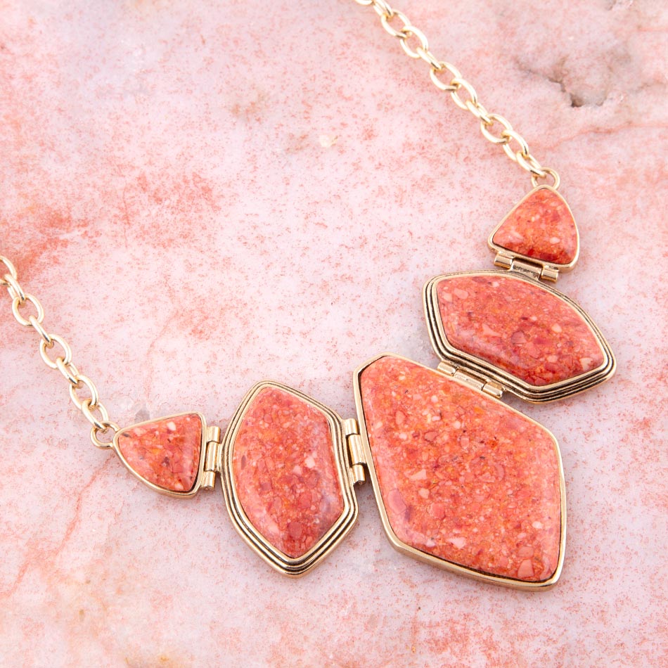Multi Shape Orange Sponge Coral Pendant Gold Necklace - ThisandThatShoppe