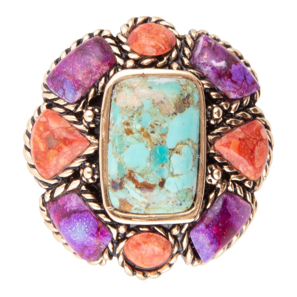 Blue Turquoise Colorful Floral Golden Ring - ThisandThatShoppe