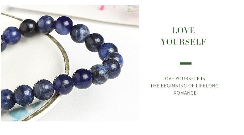 Natural Blue Stone Round Beads Elastic Line Stretch Bracelet Fashion Jewelry Healing Stone Beaded Bracelets For Women Men Gemstones Bracelets Crystal Bracelet Unisex Adjustable Stretch Bracelets 8mm