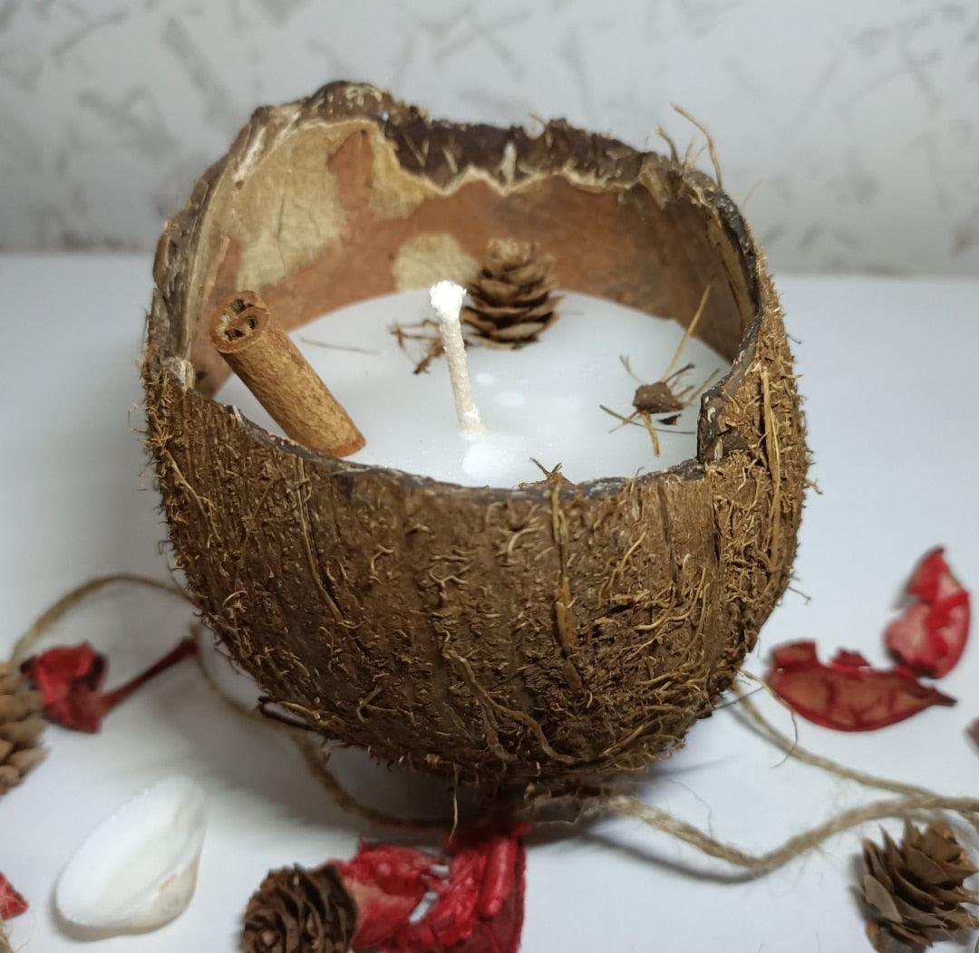 Natural Coconut Shell Decorative Scented Candle Wood Wicked Coconut Scented Candle Natural Coconut Shell Eco Friendly Ideal for Home and Beach Décor Aromatherapy Candle