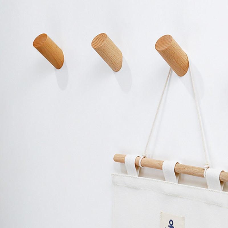 Natural Wood Clothes Hanger Wall Mounted Coat Hook Decorative Key Holder Hat Scarf Handbag Storage Hanger Bathroom Rack New Simple Modern Solid Wood Hook Wall Hanging Decoration