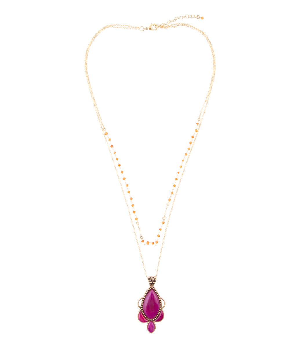 Neims Pink Carnelian Golden Pendant Necklace - ThisandThatShoppe
