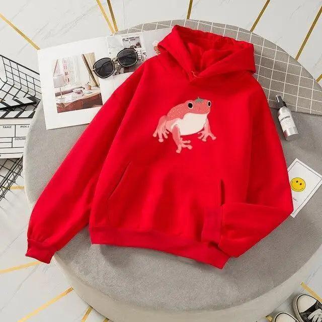 New Frog Sweatshirt Oversized Clothes Long Sleeve Hooded Hoodie For Girls Winter Hoodie With Pocket Pink Sweatshirts Hoodies for Women Teen Girls Cute Cartoon Frogs Casual Hooded Loose Long Sleeve Sweatshirt with Pocket