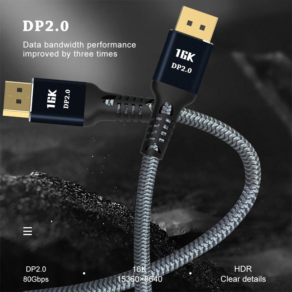 New HDR Resolution DisplayPort 2.0 Cable 16K 10K 80Gbps16K DisplayPort 2.0 Cable 10ft Supports 16K@60Hz 0K@60Hz 8K@60Hz 4K@165Hz 4K@144Hz 80Gbps Dynamic HDR Adapter For Video PC Laptop TV Monitor
