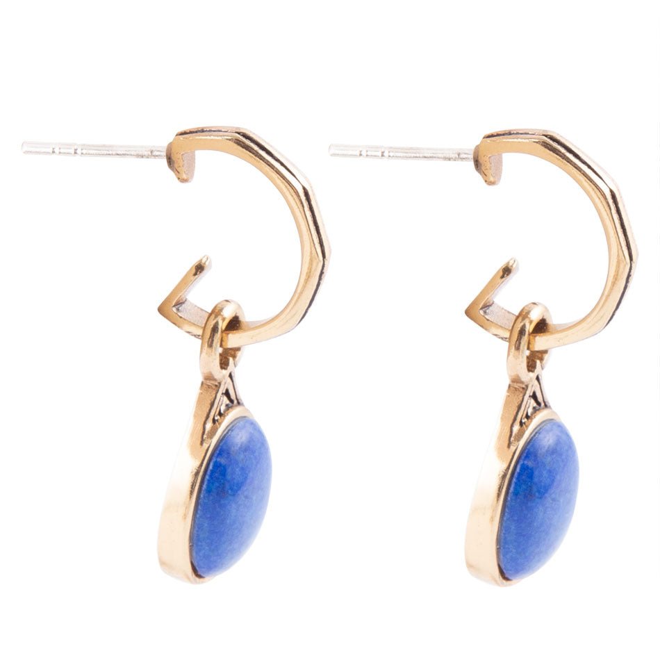 Nova Half-Hoop Blue Lapis and Golden Earrings - ThisandThatShoppe