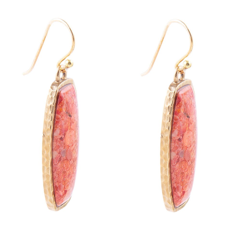 Odyssey Long Orange Sponge Coral Golden Statement Earrings - ThisandThatShoppe