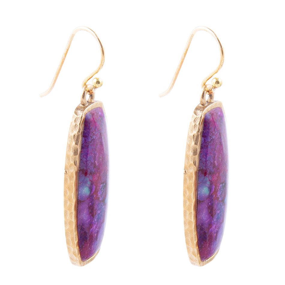 Odyssey Long Purple Turquoise and Bronze Statement Earrings - ThisandThatShoppe