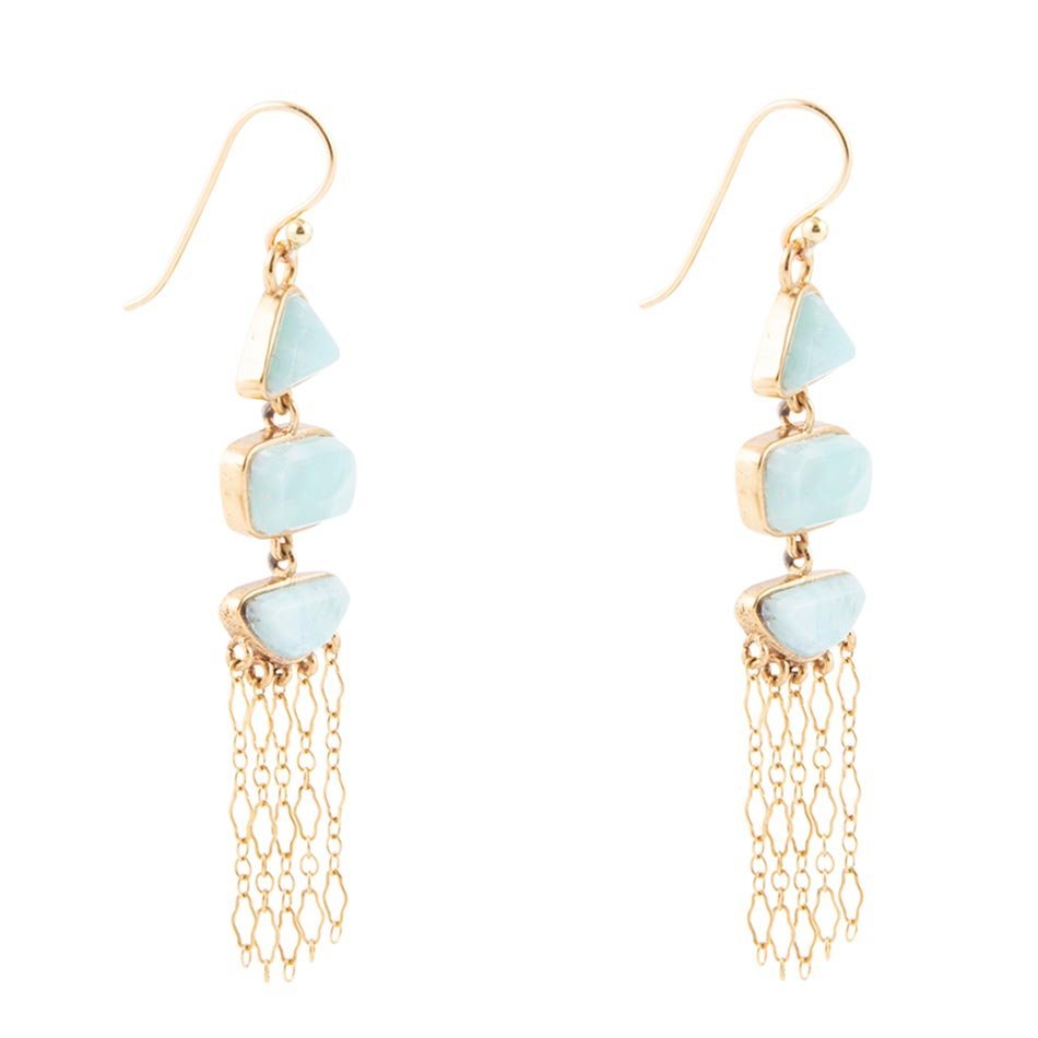 Ohana Blue Larimar Golden Chandelier Drop Earrings - ThisandThatShoppe