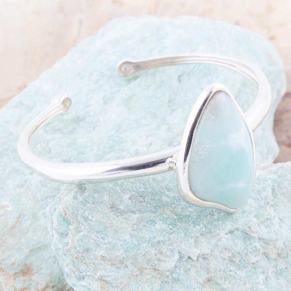 Organic Blue Larimar and Sterling Silver Cuff Bracelet - ThisandThatShoppe