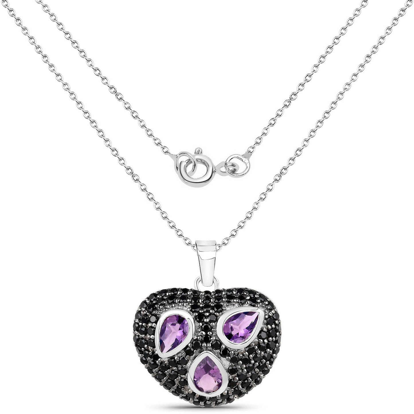 3.19 Karat Echter Amethyst und Schwarzer Spinell .925 Sterlingsilber Anhänger