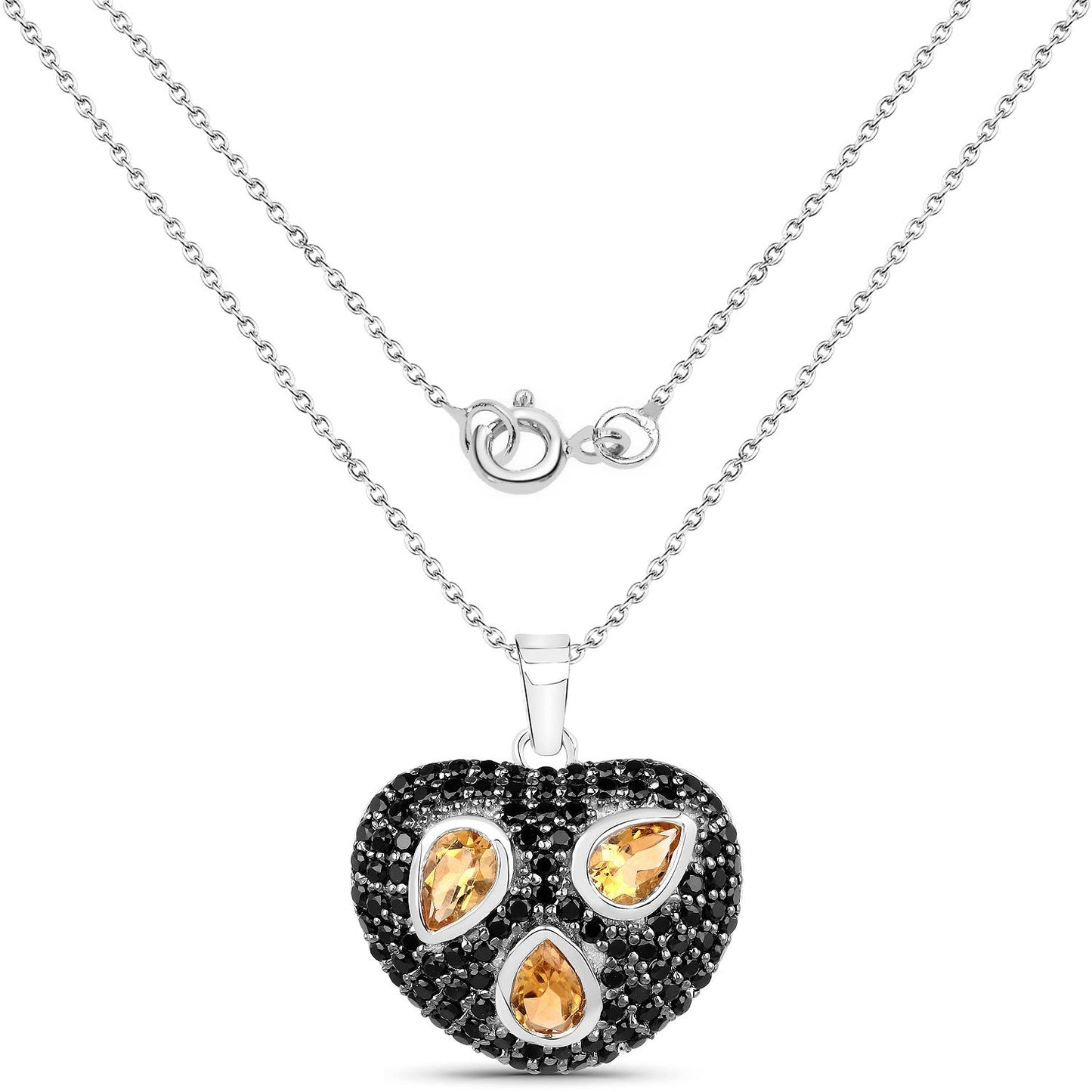 3.19 Karat Echter Citrin und Schwarzer Spinell .925 Sterling Silber Anhänger