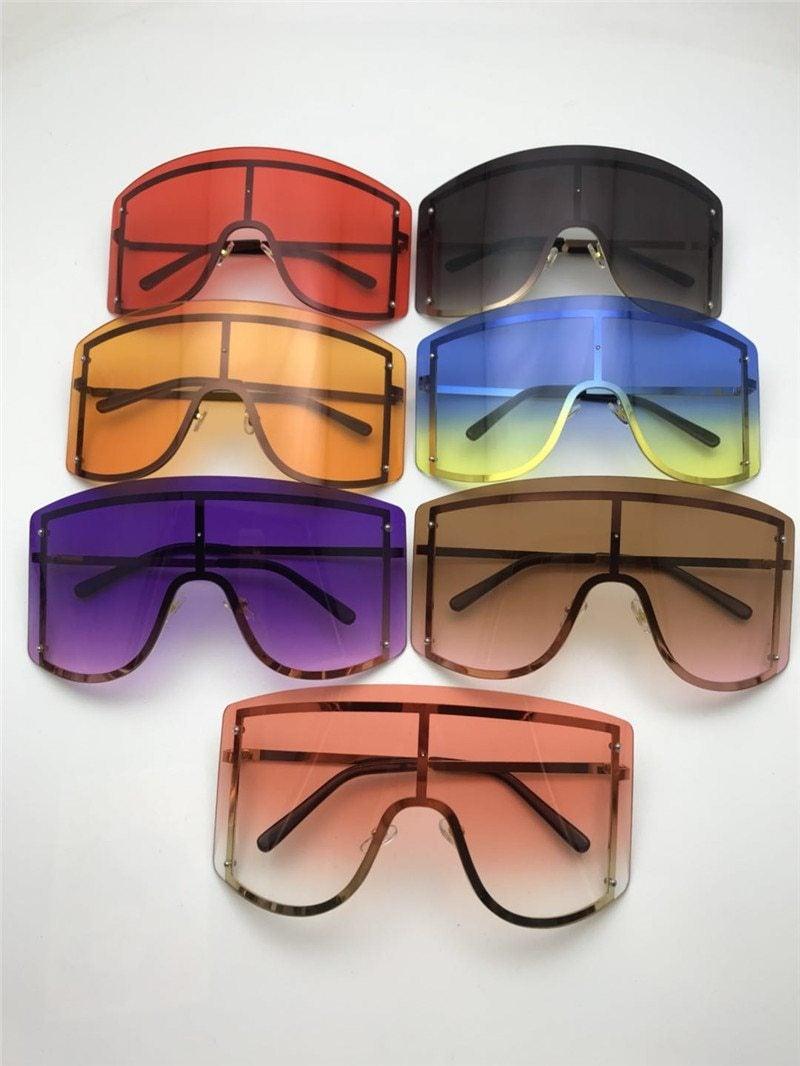 Oversized Women Blue & Yellow Gradient Sunglasses Fashionable Rimless In Metal For Female New Shades Personality Eyewear