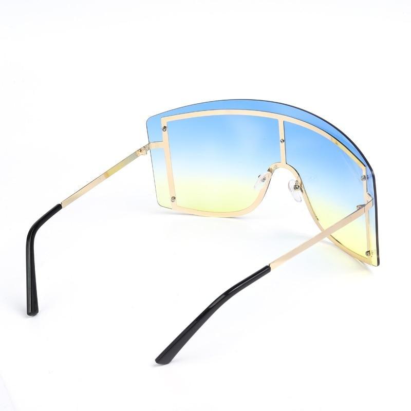Oversized Women Blue & Yellow Gradient Sunglasses Fashionable Rimless In Metal For Female New Shades Personality Eyewear