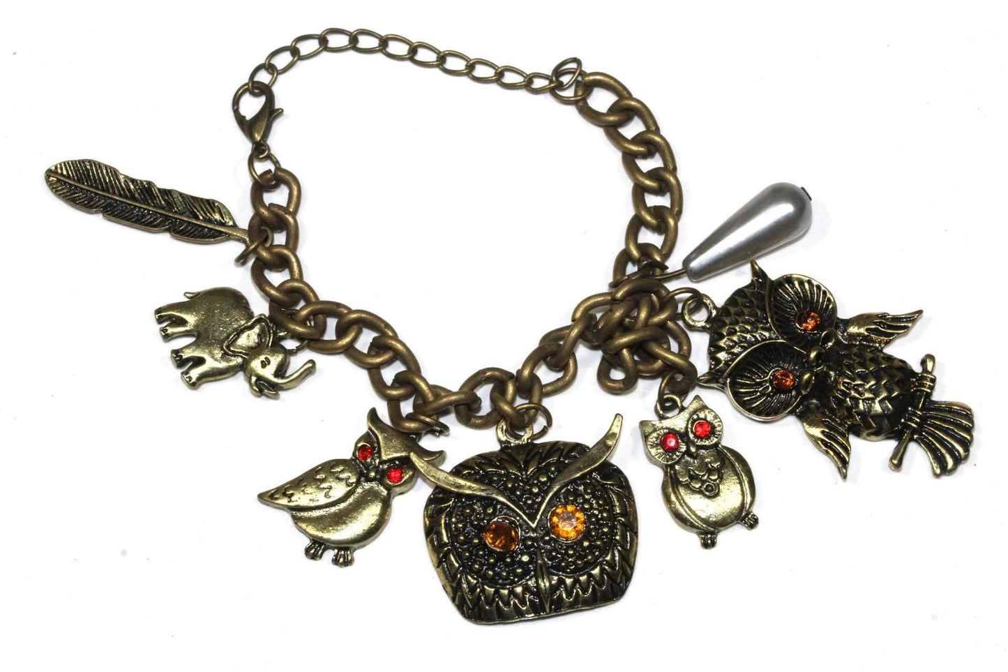 Eule Elefant Feder Charm Armband Bronze Boho Chic
