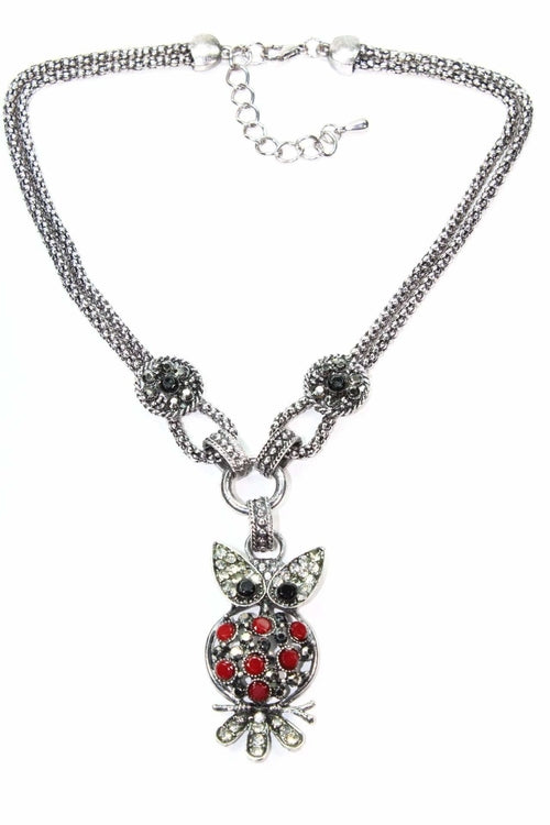 Eulenkette Silber Kristall Anhänger Vintage Stil Kette