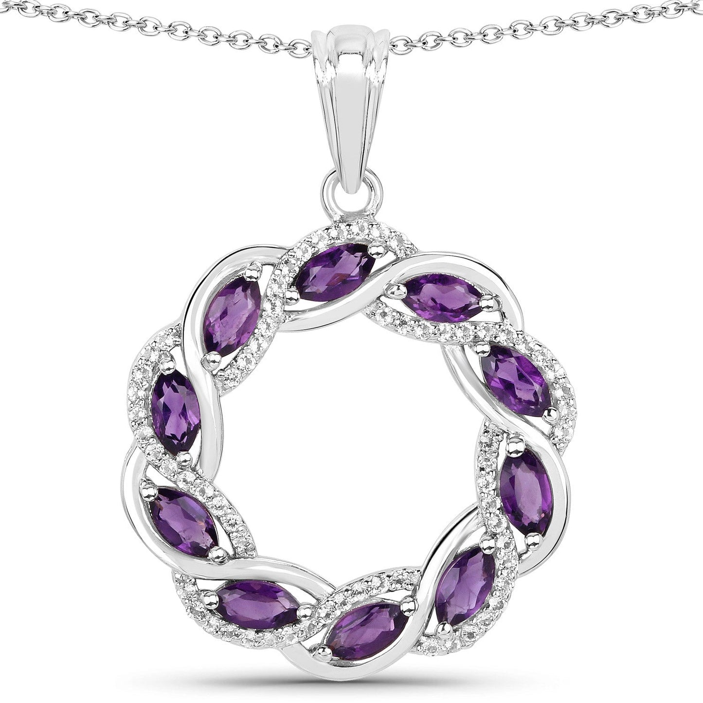 Pendentif en argent sterling 925 avec améthyste véritable de 1,83 carat et topaze blanche