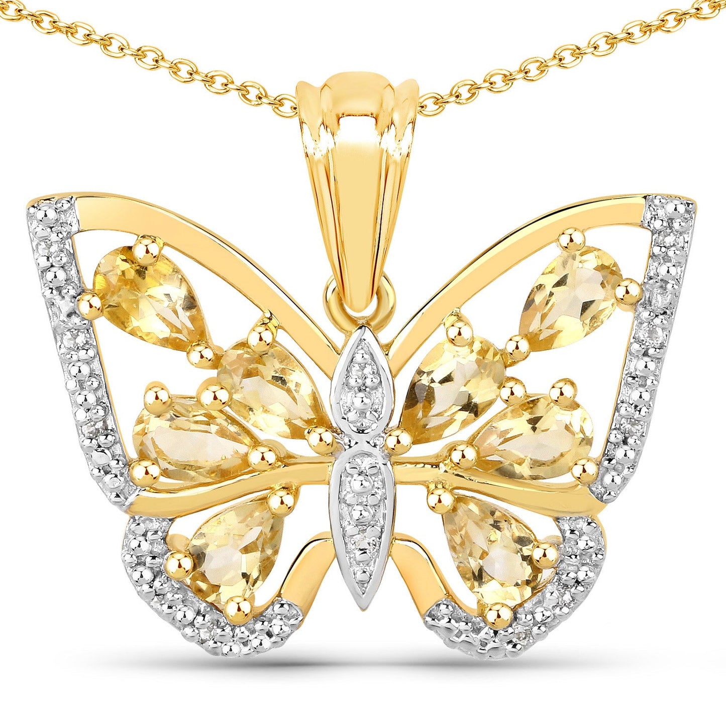 1.81 Carat Genuine Citrine and White Topaz .925 Sterling Silver Pendant - ThisandThatShoppe