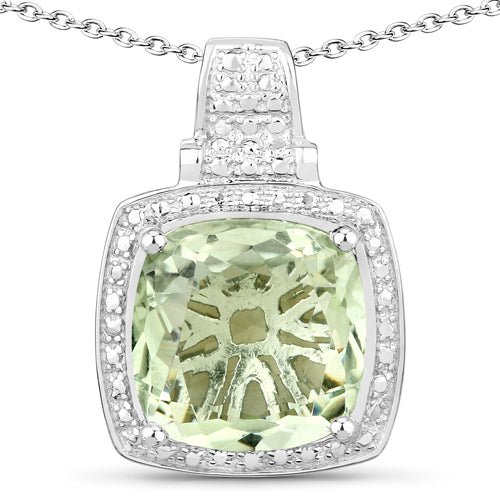 5.50 Carat Genuine Green Amethyst .925 Sterling Silver Pendant - ThisandThatShoppe